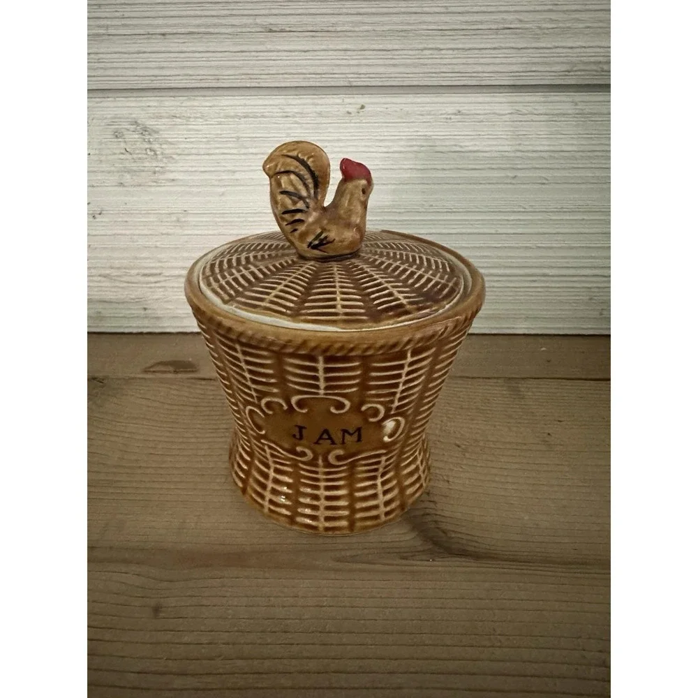 VTG Hand Painted Rooster Lid Jam Jar-4.5